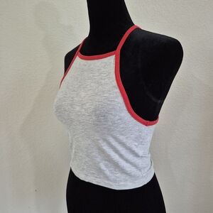 Divided Gray and Red Trim Tank Top